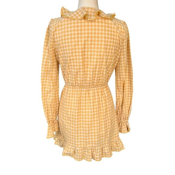 Tularosa Charleston Ruffle Hem Gingham Dress in York Yellow Size Small - Picture 2 of 7